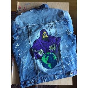 CUSTOM DISTRESSED AND PAINTED DENIM JACKET